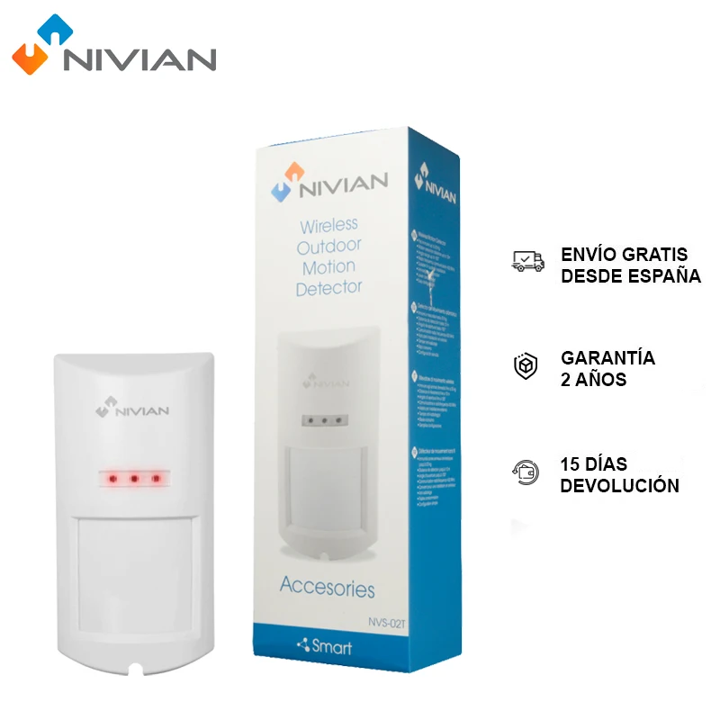 Nivian NVS-02T, motion Detector, wireless compatible with Nivian alarm, pet immune up to 20Kg, 12m/100 ° detection, Tamper anti-sabotage, easy wired installation, outdoor motion Sensor