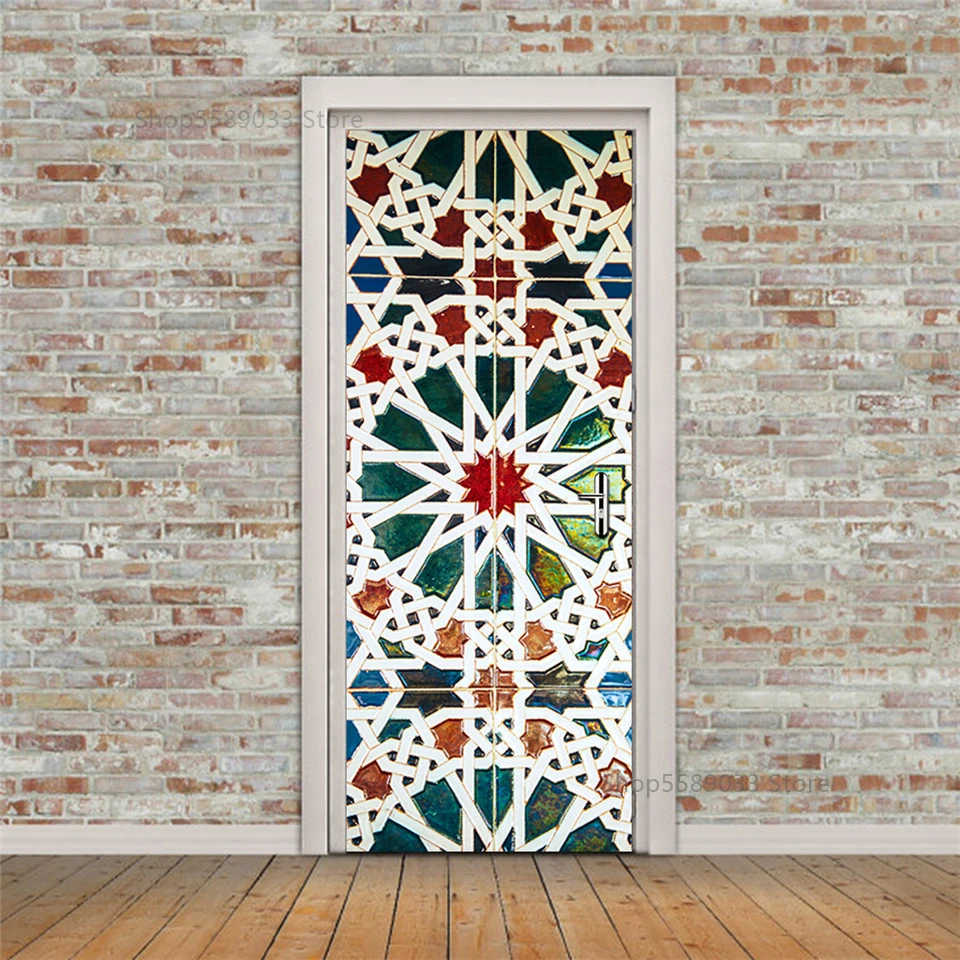 Scenery Wood Grain Door Sticker Vinyl Adhesive Waterproof Removable Wallpaper Poster Room Decoration Mural Decals adesivo porta