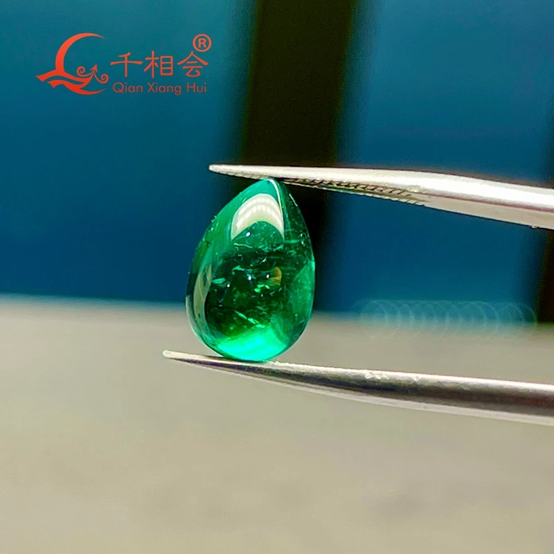 Pear shape Flat Back Cabochon Hydrothermal Emerald Green Flat Back Cabochon  including minor cracks inclusions Loose Gem Stone