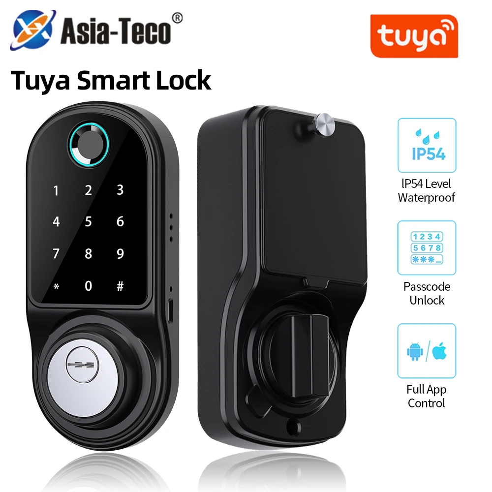 

Tuya APP Smart Door Lock Deadbolt Caddo Biometrics Fingerprint Lock With Key Electronics Digital Indoor House Electronic Lock