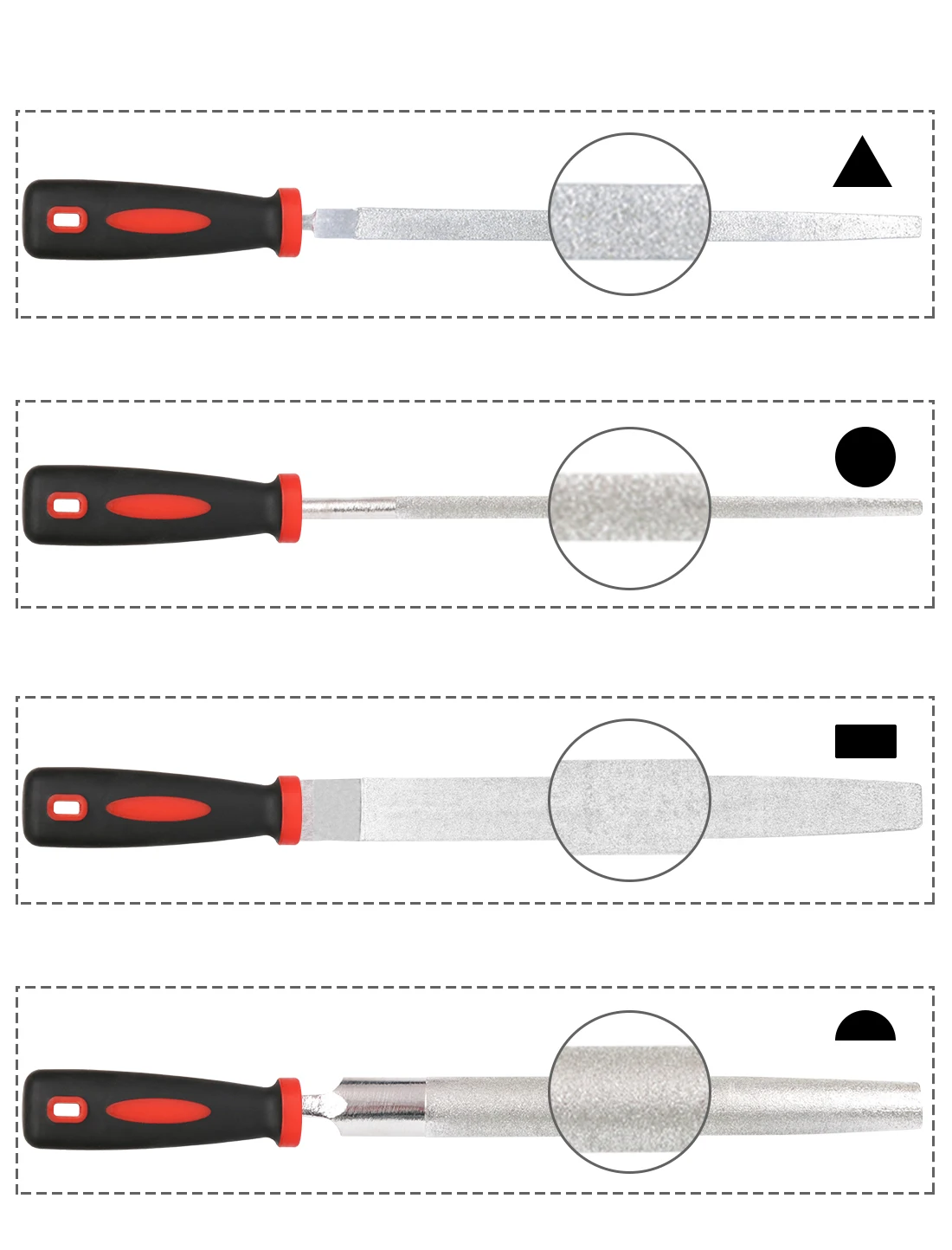 8 inch Diamond Coated Round File Needle File with Non-Slip Rubber Handle for Metal Wood 120 Grit