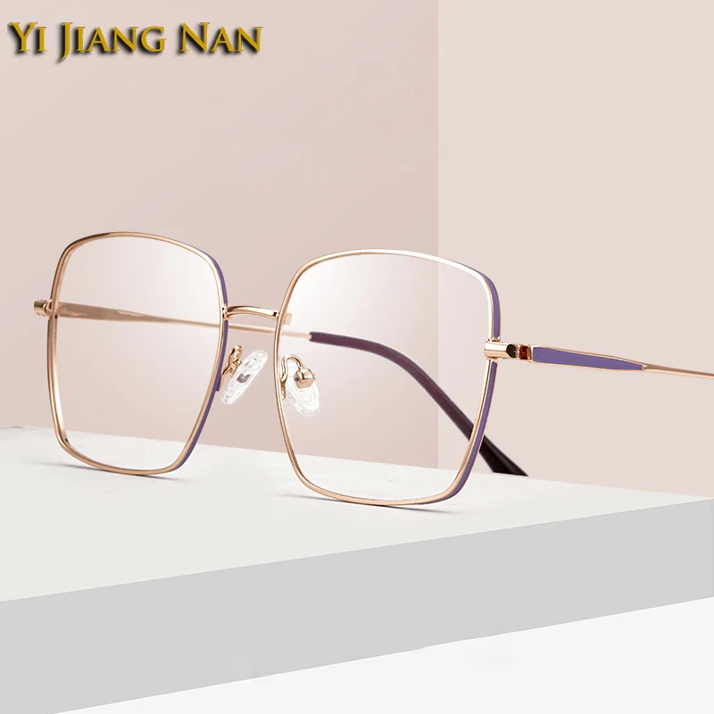 Women Square Optical Eyewear Oversize Trend IP Plated Alloy Light 12 g Prescription Glasses Frame for Men Eyeglasses Spectacle