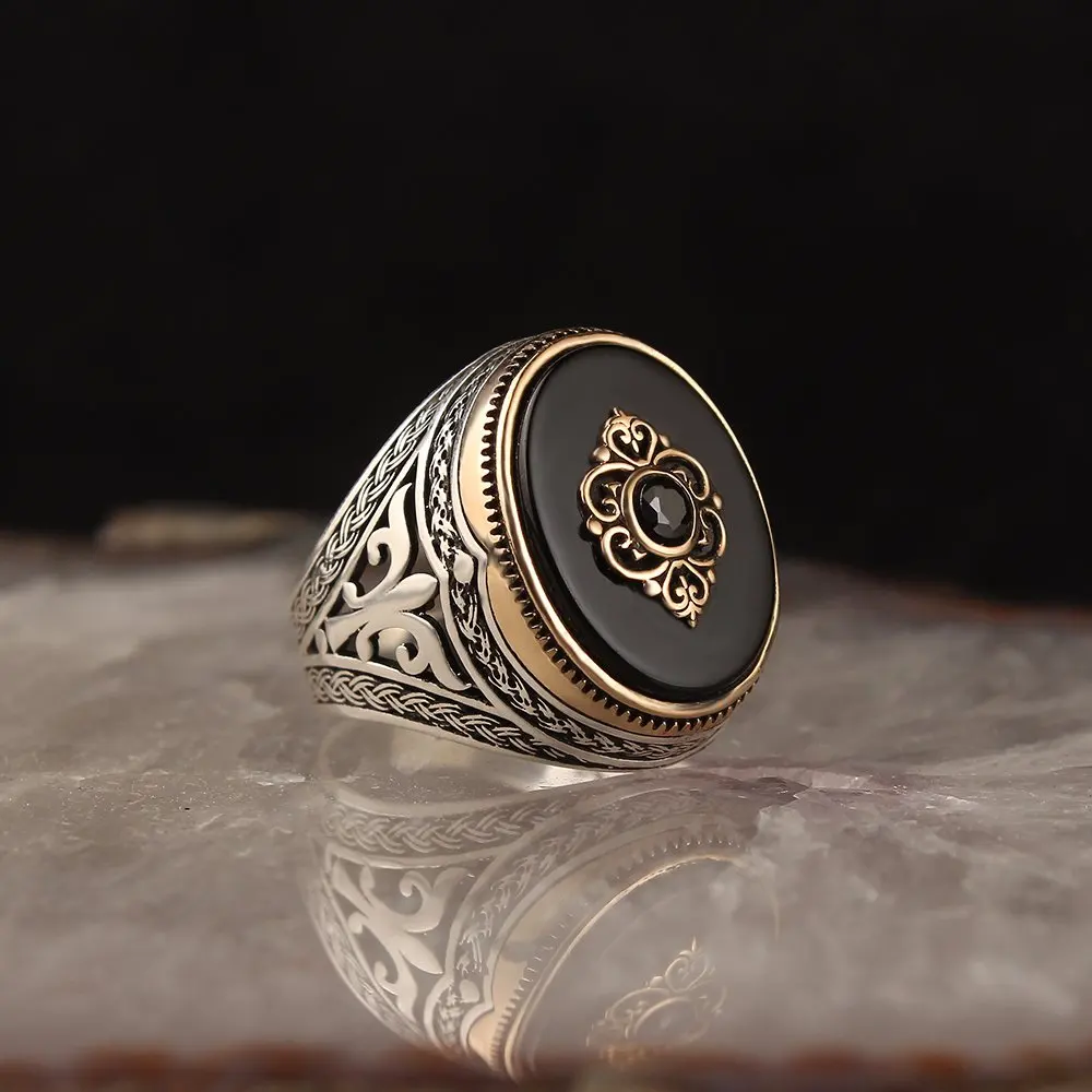 Onyx Gemstone 925 Sterling Silver Men 'S Ring for Men Gift Jewelry, Vintage, Real Natural Stone, ottoman Style, Fashion Trendy Accessory