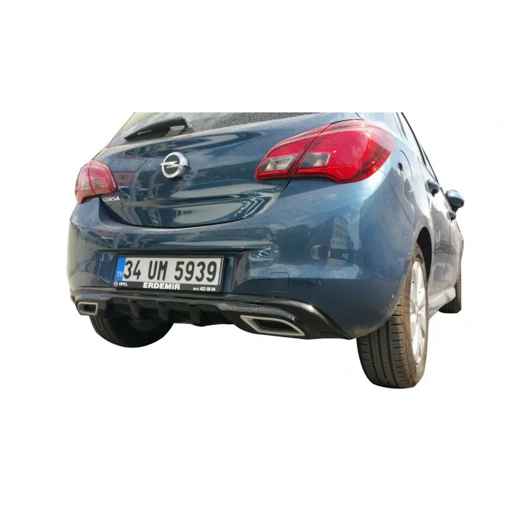 Exhaust Looking Rear Bumper Attachment For Opel Corsa 2014 - 2020 Diffuser Plastic Shiny Black Painted-Grey Detailed