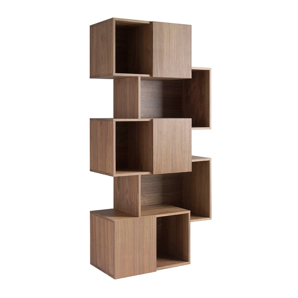 3021 shelf Angel Cerdá-walnut-plated wooden shelf with three folding doors.