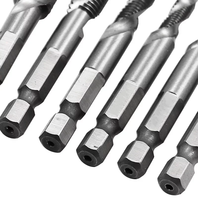 6ชิ้น/เซ็ตHSS4341เครื่องสกรูด้ายขวามือPlug Tapก๊อกสกรูชุดชุดสกรูTwistเจาะชุดBit Hex shank 6.35Mm Tap Dril