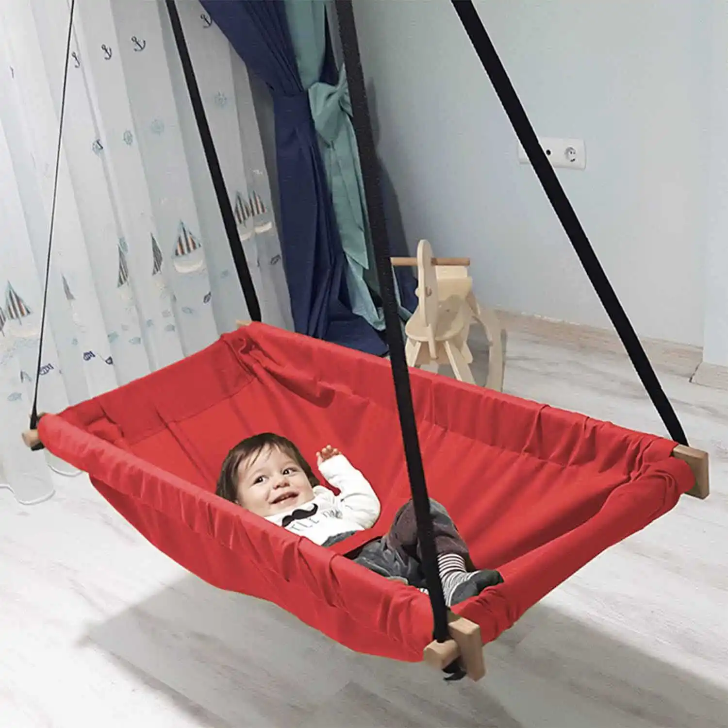 Wooden Spring Bounce Hammock Ceiling Swing 4 Color Options High Quality