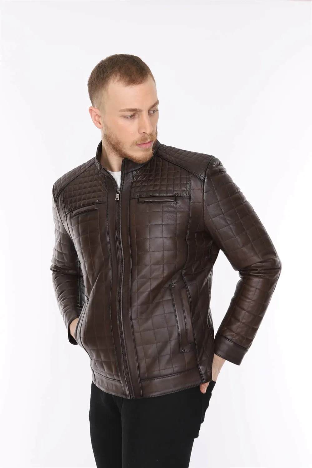 Veste en cuir véritable pour homme, modèle de sport, peau d'agneau, couleur marron, doux, tendance 2022, apparence faite en turquie, e-150187