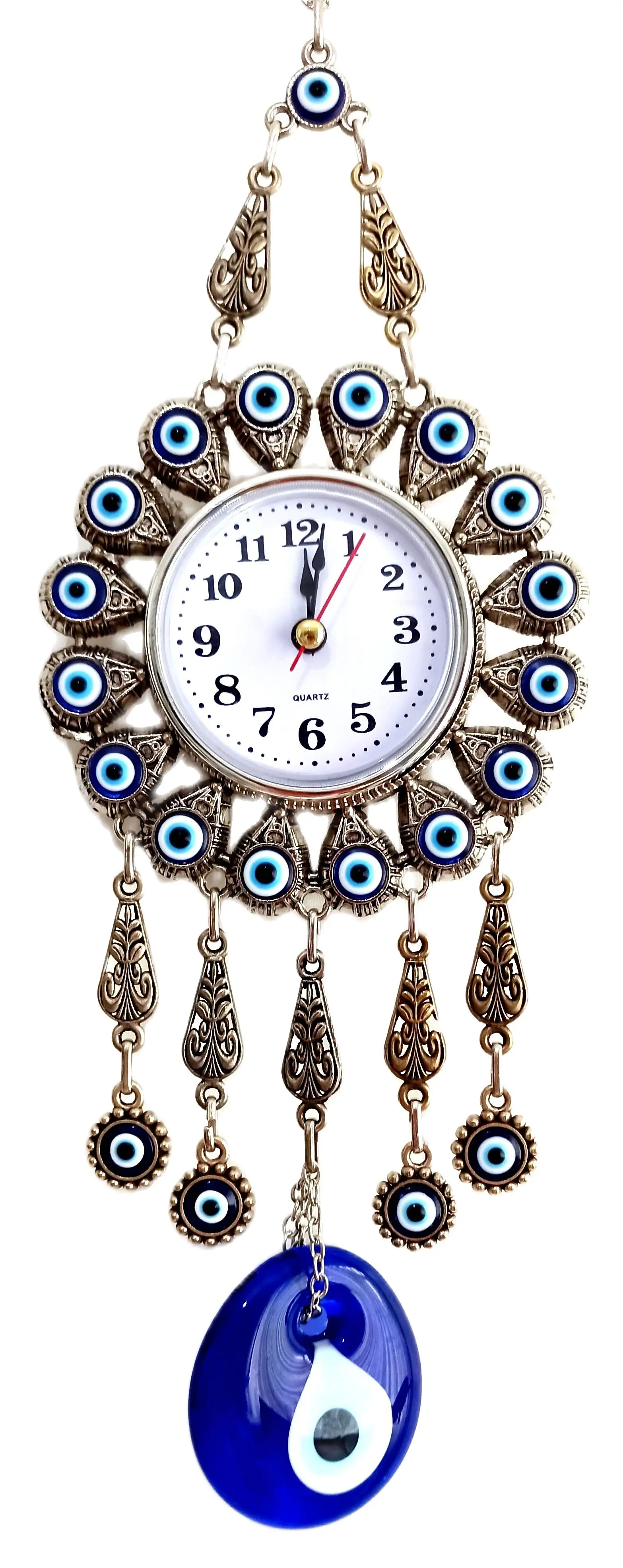 Nickel Plated Silver Color Glass Evil Eye Slot  Small Sized Wall Clock