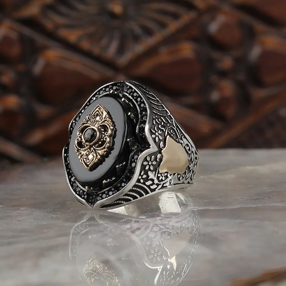 Real Pure 925 Sterling silver ring real onyx stone hand made made in turkey luxury and trendy model vintage style model