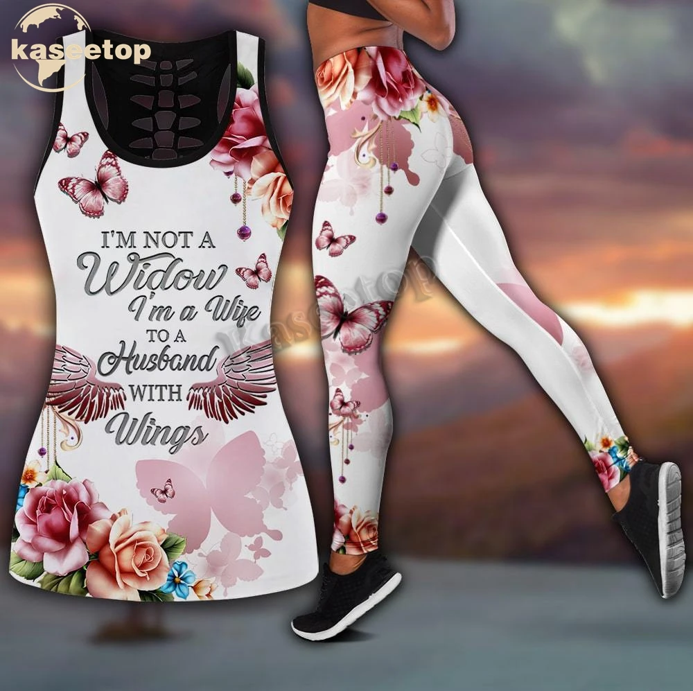 I'm Not A Widow Tank Top 3D Print Women Two Piece Yoga Set Vest Hollow Combo Tank Top Legging Waist Sport Fitness Quick Dry