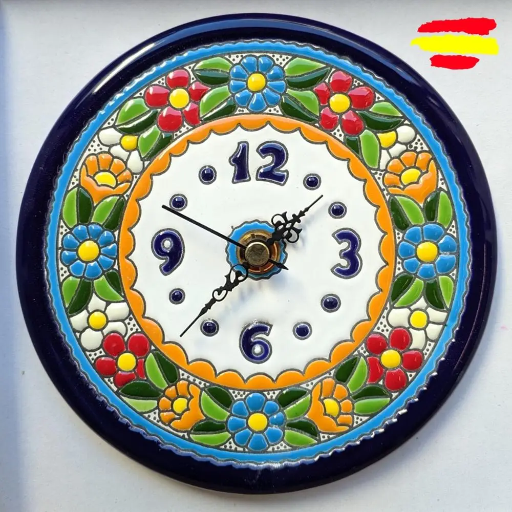 Ceramics's clock 15 cm/6 inches diameter - enameled up handmade - Made in Spain - wall or support - ARTECER -