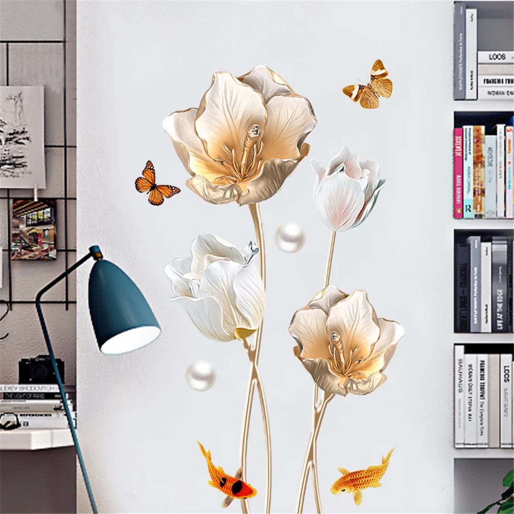 Flower Wall Sticker Decoration For Home Decor Lotus Vines Decal Large Size Wallpaper Self-adhesive Corridor Living Room Decal