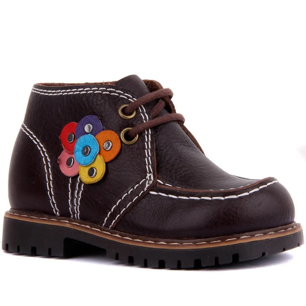 Sail Lakers-Sepatu Bayi Renda Kulit Coklat