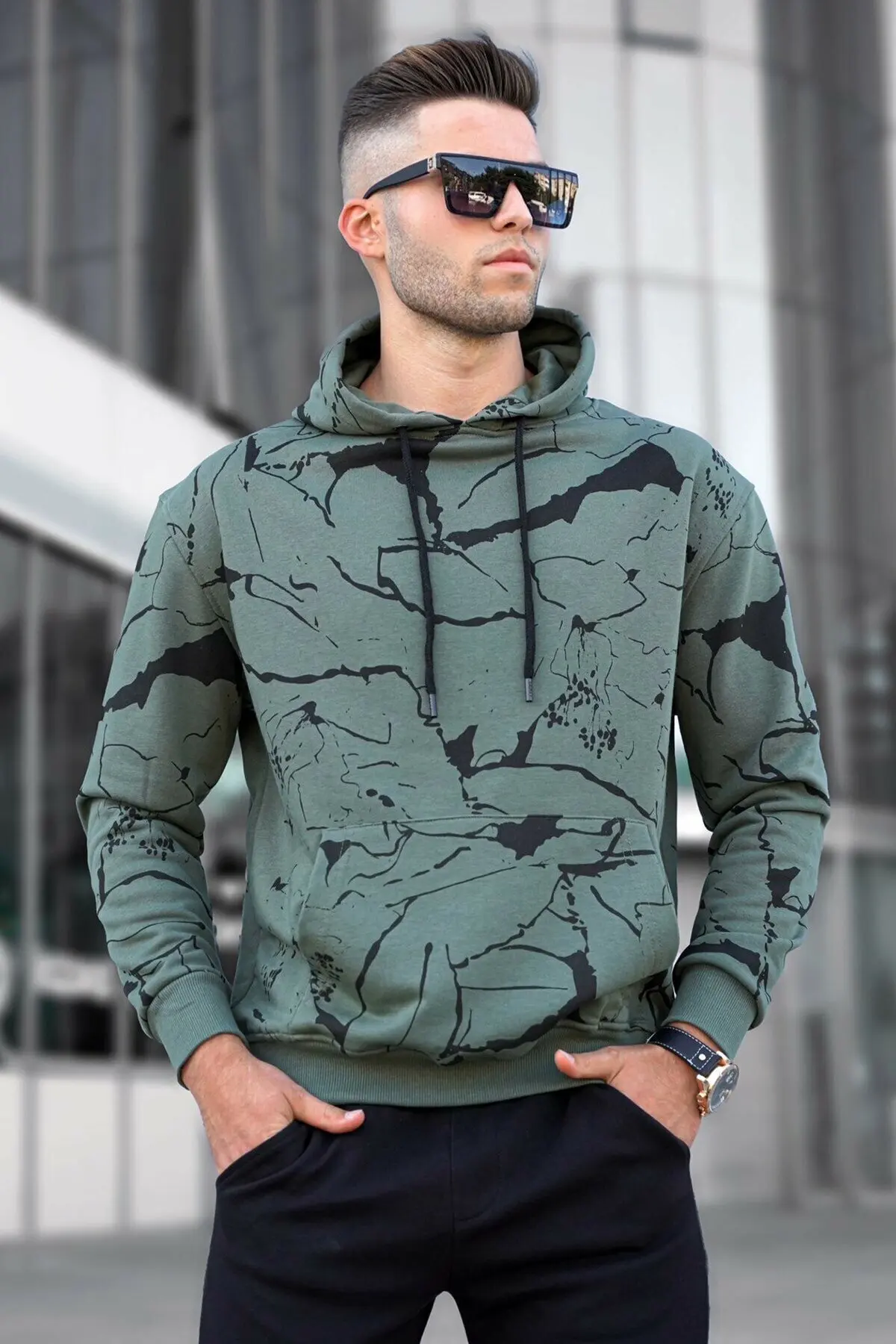 Men's Khaki Cotton Hooded Sweatshirt Pullovers Regular Pattern Pattern Stylish Design Good Quality 2021 Winter Season