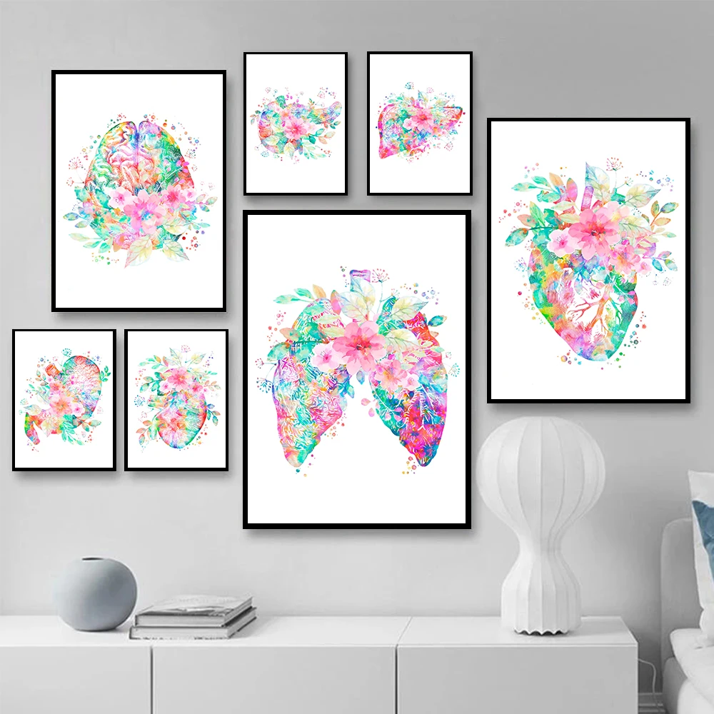 Anatomy Art Medical Flower Organ Heart Lung Wall Art Canvas Painting Picture Nordic Poster Prints Education Hospital Room Decor