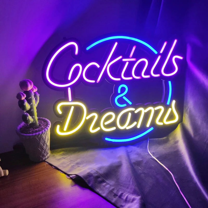 

Custom Neon Sign Cocktails and Dreams Bar Neon Sign Clubs Pub LED Neon Light Signs Wedding Birthday Party Restaurant Decoration