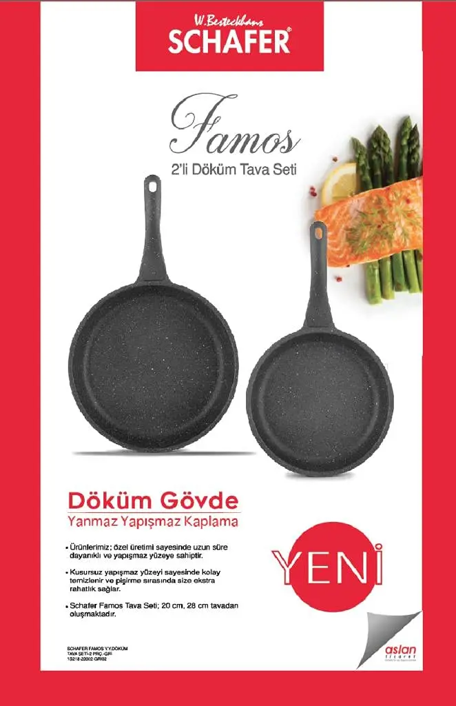 Schafer Famos Fireproof Non-Stick 2 Piece Granite Cast Pan Set-Gray