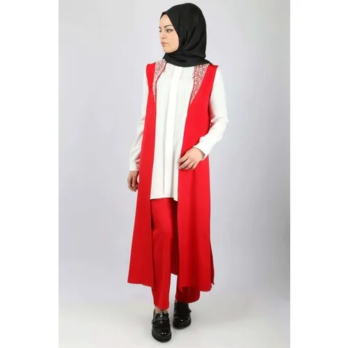 Hijab dress clothing women suits Vest Pants Suit Red Fhm632