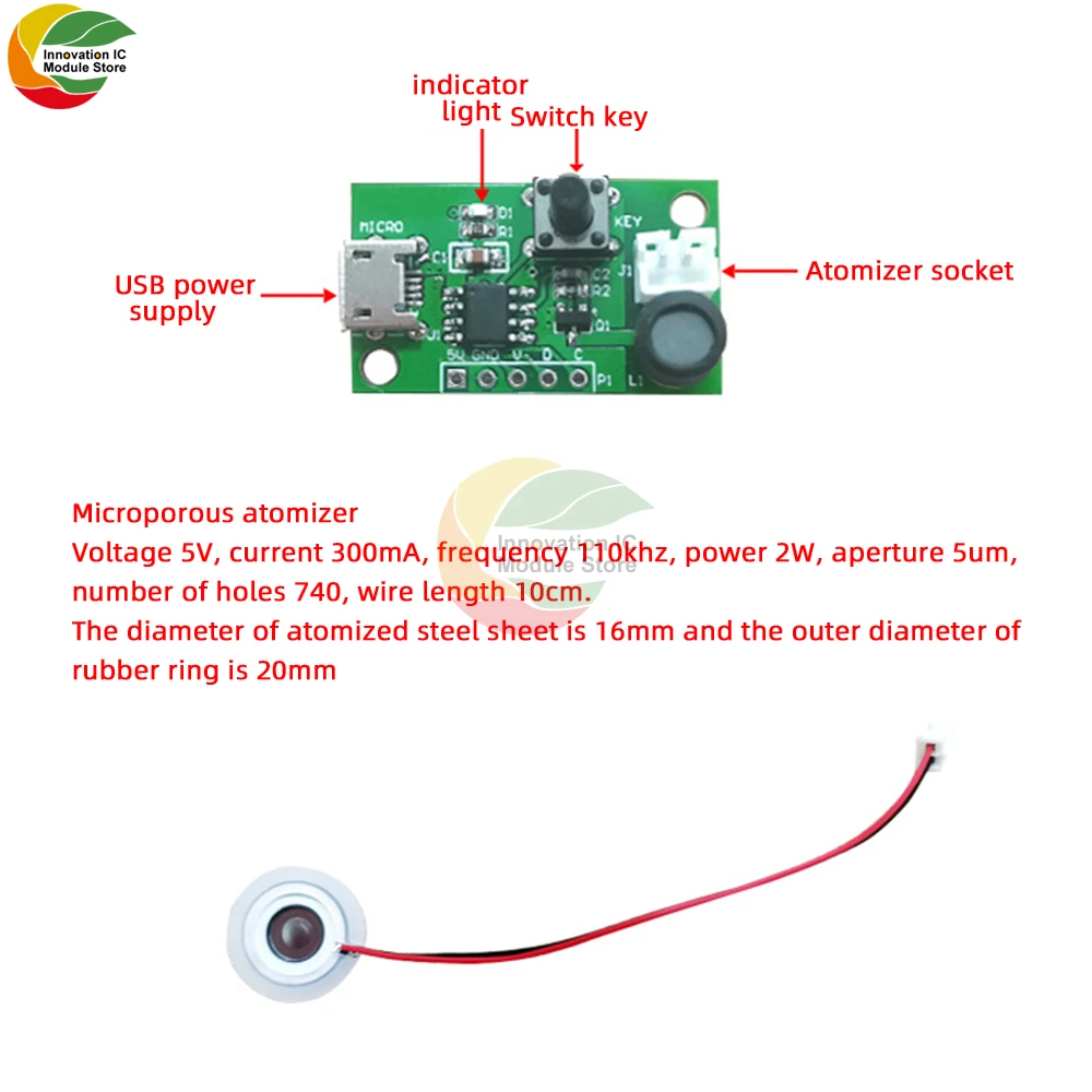 Mini Air Humidifier Micro USB Humidifier Spray Module DIY Kit Nebulizer Nebulizer Driver Circuit Board Nebulizer Nebulizer Modul