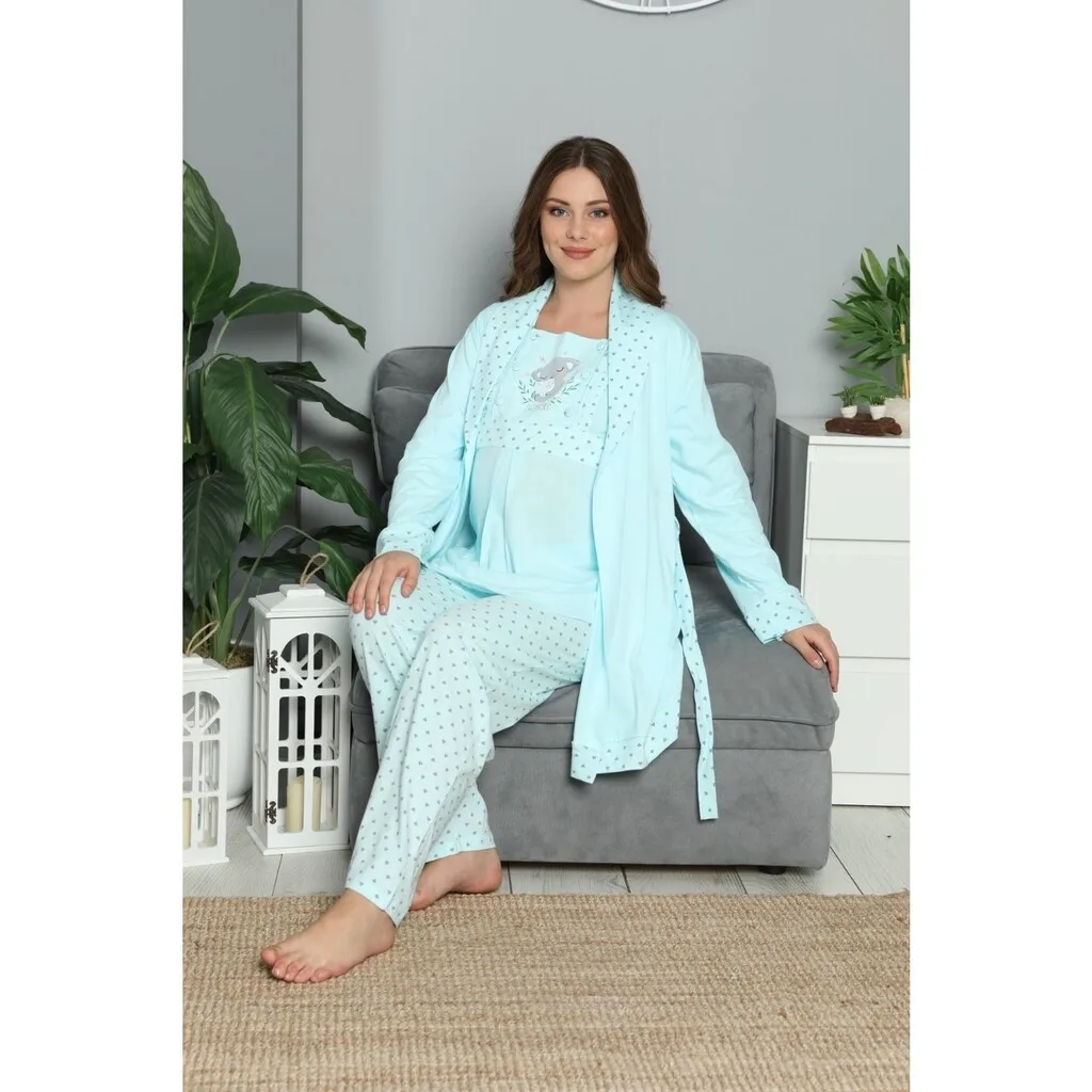 

Suprem Women Blue Pregnant pcs set Suit Dressing Gown Nightgown Pajamas set 3 pcs set