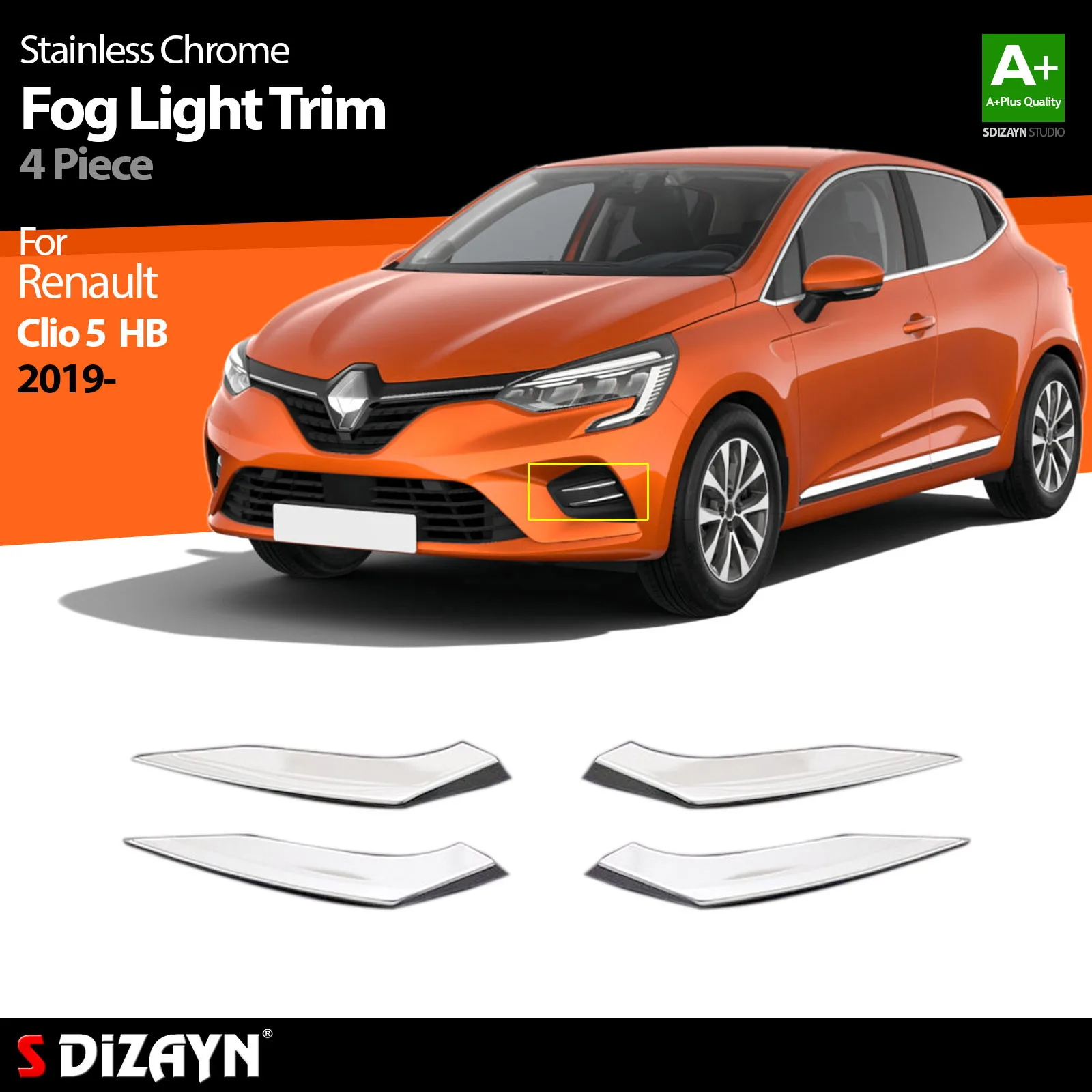 

S Dizayn For Renault Clio 5 Chrome Fog Light Trim Stainless Steel 4 Pcs Exterior Car Accessories Parts Auto Products Stickers