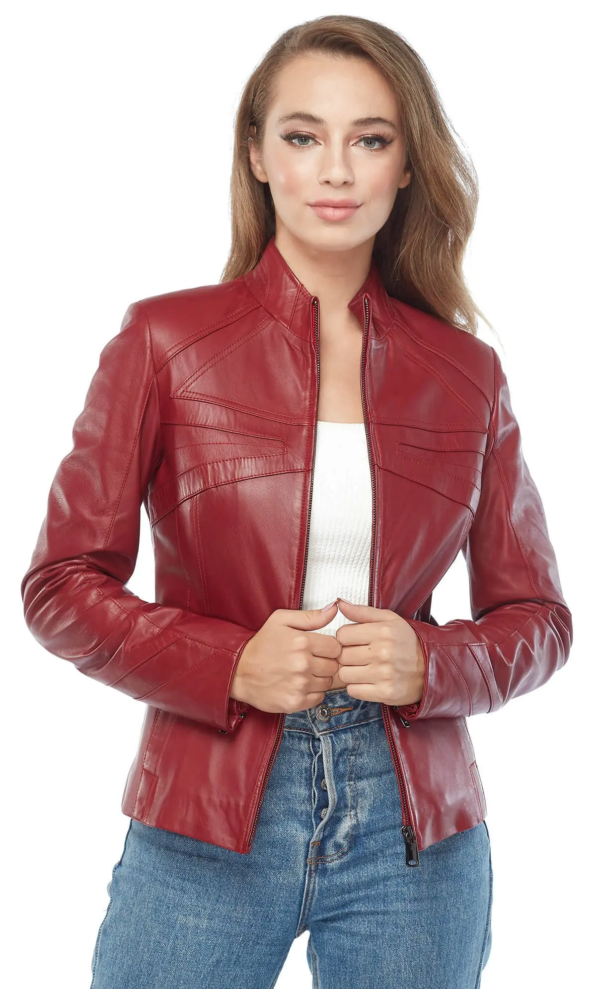 Mantel Jaket Wanita Kulit Asli Kulit Domba Domba Kulit Domba Musim Gugur Musim Dingin 2022 Tipis Ukuran Besar Antik Sepeda Cinzia Merah