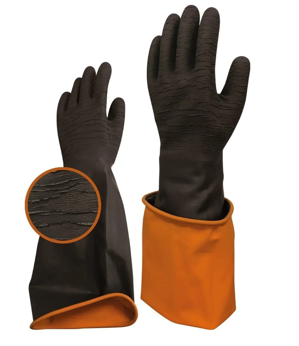 

Beybi Long Black Serrated Gloves 2 Pcs 45 Cm High performance latex crinkle glove, Oil and gas Suitable for use in oil refining