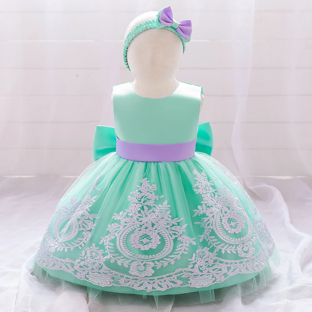 Toddler Bow Flower Baby Girls Dress Tulle Baptism 1 Year Birthday Prom Princess Kids Party Dresses For Girl Wedding Gown Vestido