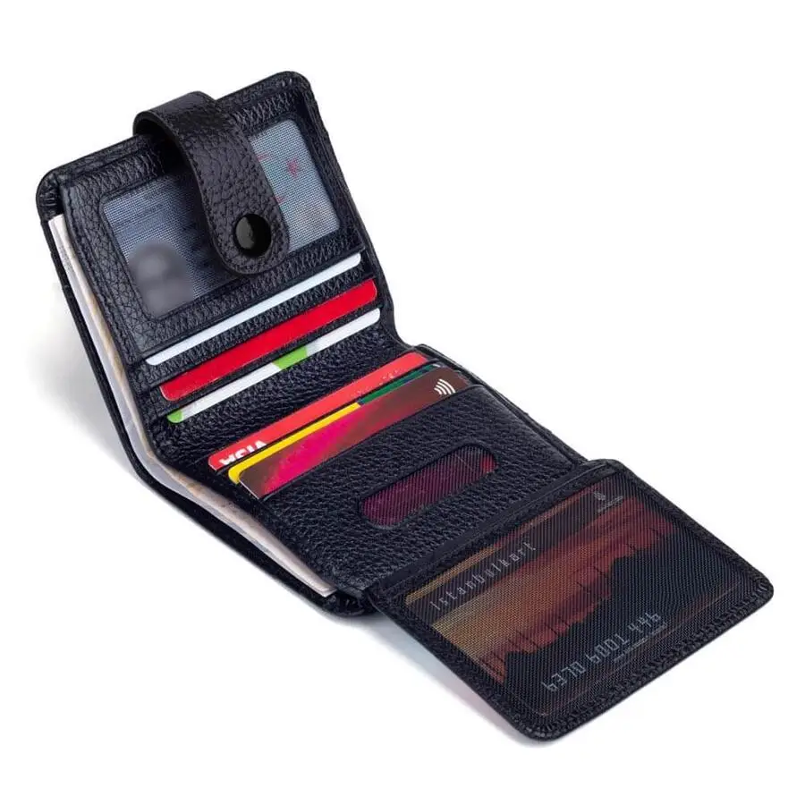 Customizable Personalized Genuine Leather Classic Men's Wallet Black Cosmopolit Gripper Snap Fastener Functional Card Holder