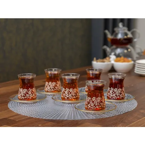 

DOLBOVI Englısh Home Natural Flower Glass 12 Piece Tea Set 130 Ml Clear Cream teaware cup tea handmade bowl beautiful mugs turkish tea set vintage Saucer creative Latte Cup free shipping products service coffee Weights