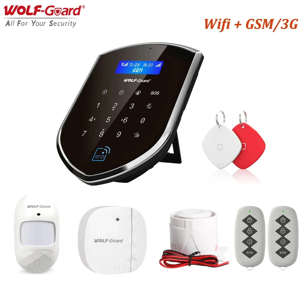 Wolf-Guard Smart Wireless 2.4GHZ WIFI GSM Home Alarm Security Burglar System DIY Host Door Sensor PIR Motion Detector Kit