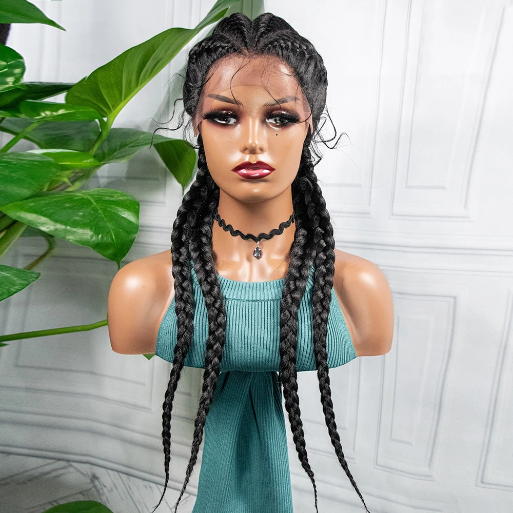 Braided Wigs with Baby Hair Synthetic Hair Box Black Wigs 26 Inches Box Braided Lace Wigs For Black Women With Gift Afro Wig