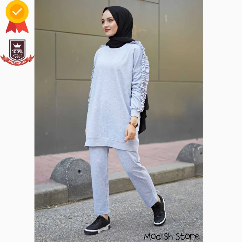 Double Sport Tracksuit Muslim Sets Plus Sizes 2021 Islamic Clothing Turkish Dresses Kaftan Muslim Fashion Eid Mubarak Abaya