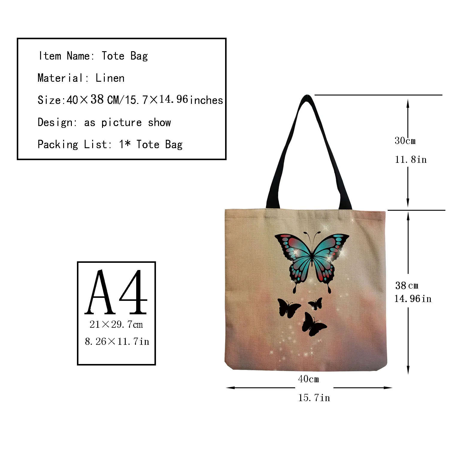 Butterfly Animal Printed Fashion Women Shoulder Handbags Eco Friendly High Capacity Foldable Shopping Bag Outdoor Portable Tote