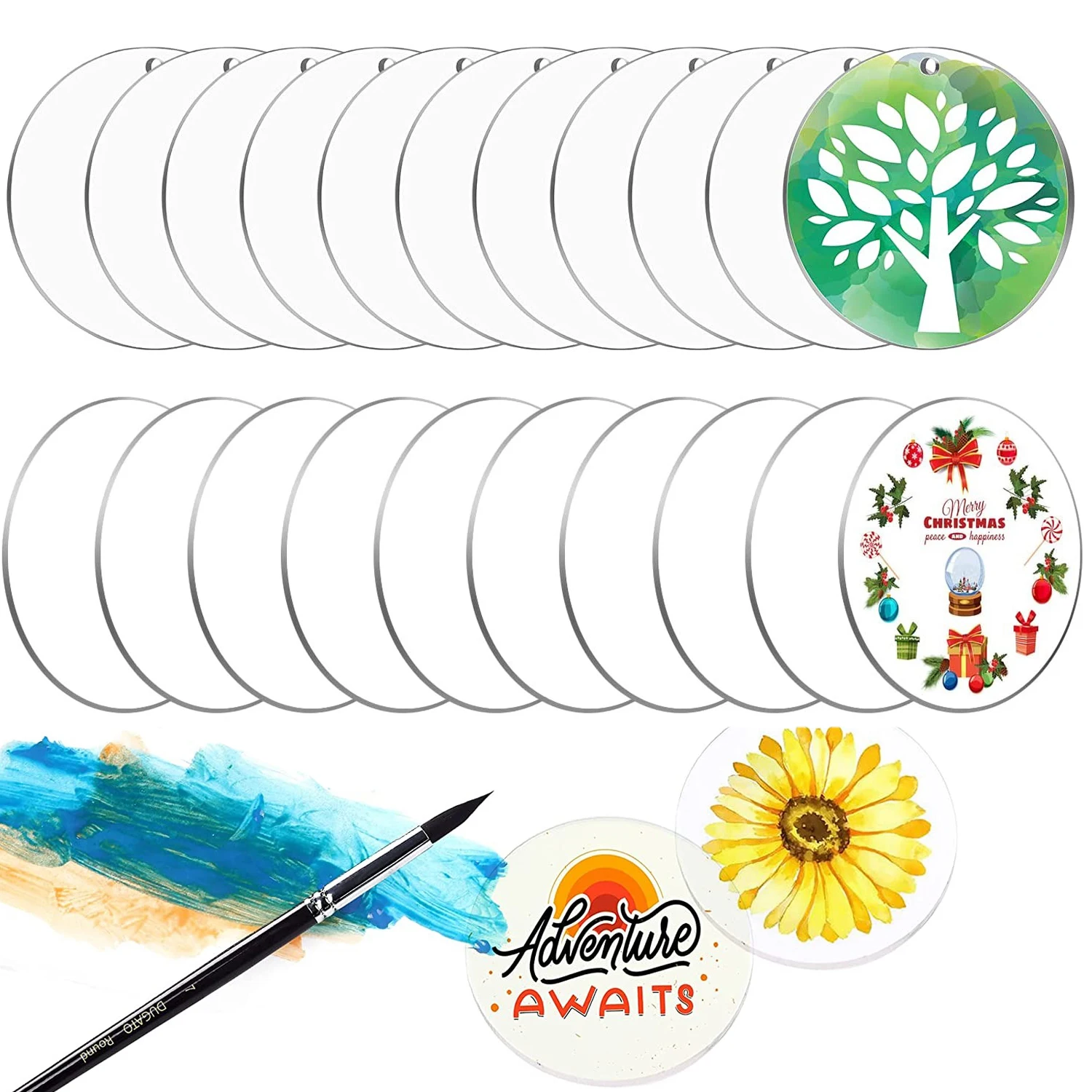 

Clear Acrylic Sheet Acrylic Disc Sign Round for Painting DIY Craft Ornament Blank with Hole Acrylic Circle Panel Art Engraving