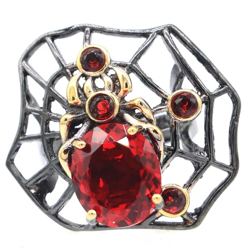 Buy 3 get 1 free 32x32mm Spider 9.7g  Orange Spessartine Garnet Hiphop Street Cool Black Metal Silver Rings