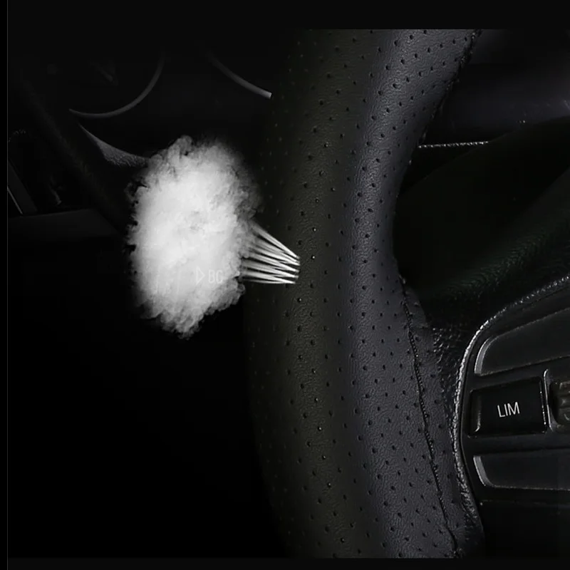 38CM Universal Genuine Leather Car Steering Wheel Cover Carbon Fiber Sewing Steering Wheel Cover DIY Braid Anti-slip Protector