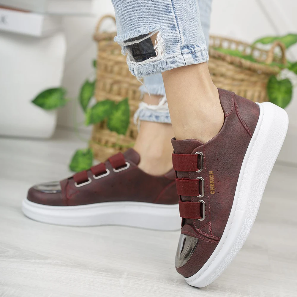 Chekich Damskie Buty Bordowy Czerwony Kolor Gumka Zapięcie Faux Leather Jesień Sezon Wsuwane Moda Ślubne Biuro Ortopedyczne Oddychające Trampki Wygodne Unisex Lekki Solidny Nowy Marka Płaskie CH251 Kobiety V3