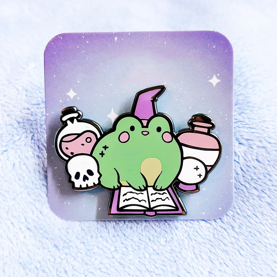 Cute Frog Wizard Hard Enamel Pin Kawaii Black Magician Metal Brooch Pins Cartoon Accessories