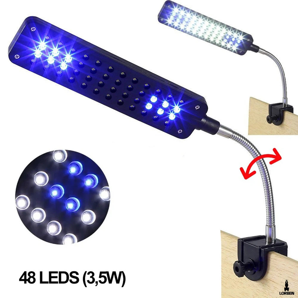 48 LED Blue Bivolt Flexible Elegant, Durable and Low Consumption Aquarium Clip Aquarium Lamp GT834