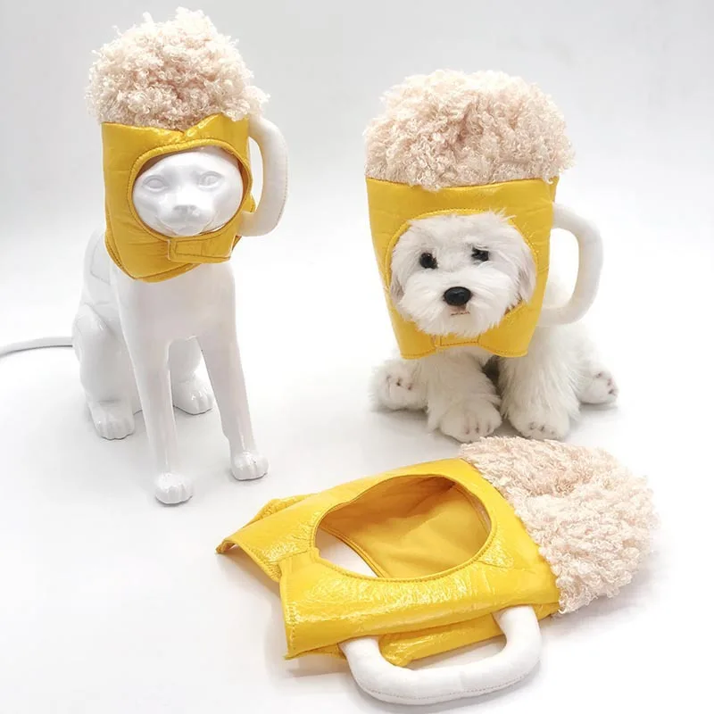 Dog Headdress Cartoon Beer Shape Dog Hat Cap Christmas Warm Windproof Cat Dog Wine Glass Hat Dog Cospaly Props Accessories