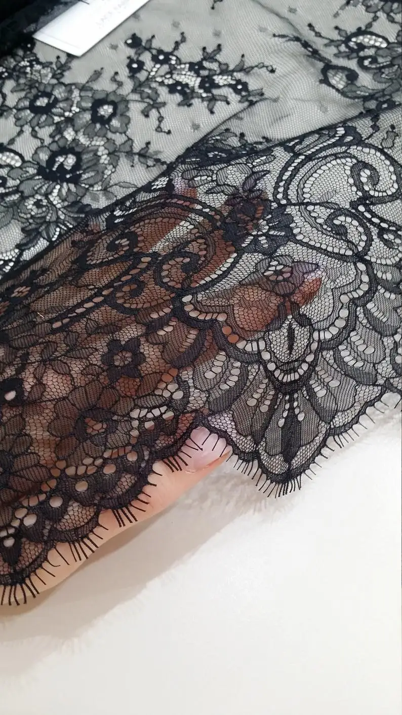 

3 Meter Black Chantilly Lace Fabric Mesh Floral Lace Fabric for Wedding Dress
