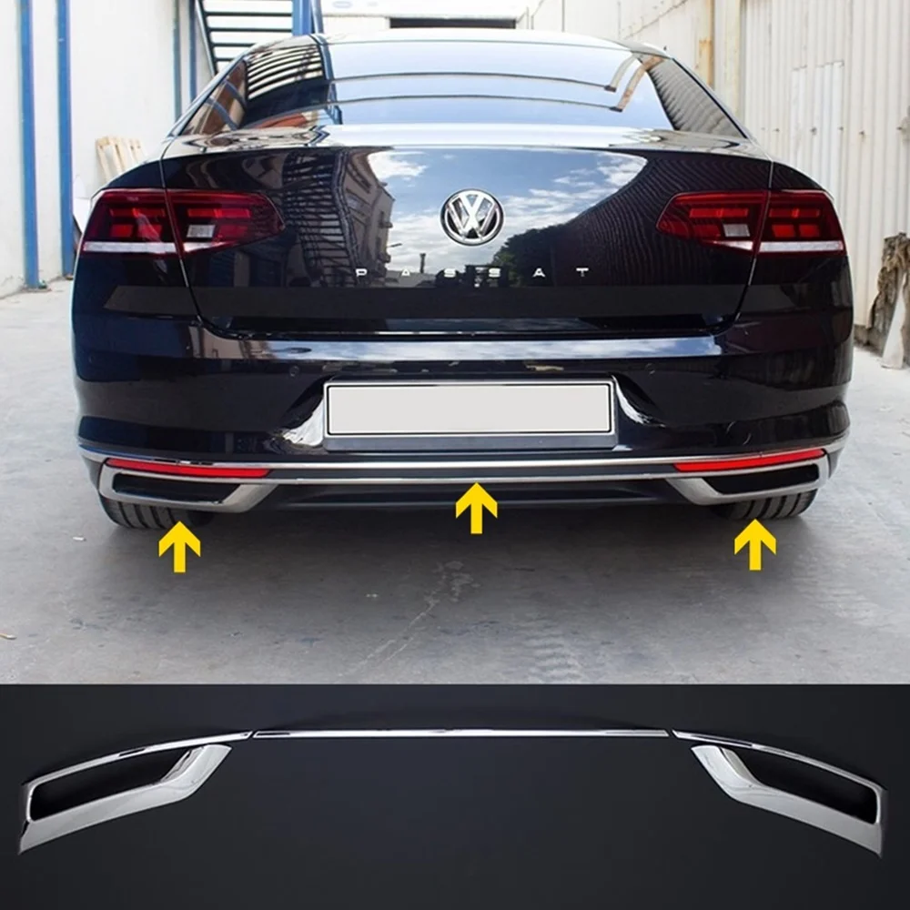 For VW Passat B8.5 Chrome Exhaust Frame Diffuser  3 Pcs. 2019 and Up. Stainless Steel. A + Quality Modified Design