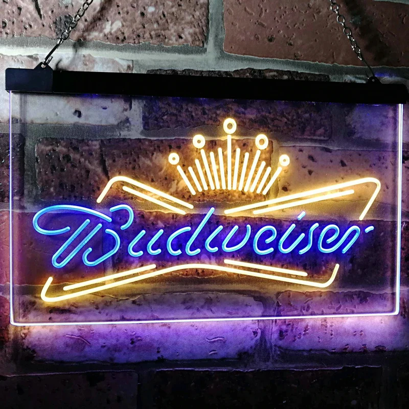 

Custom Neon Sign Budweiser King Beer Bar Dual Color LED Neon Light Home Bar Pub Sign Restaurant Wall Decor Brewery Luminous Logo