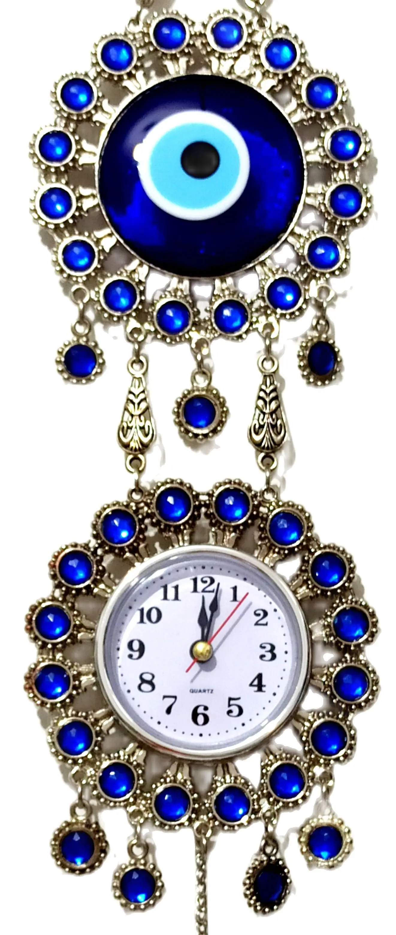 Evil Eye Beaded Silver Color Mini Wall Clock