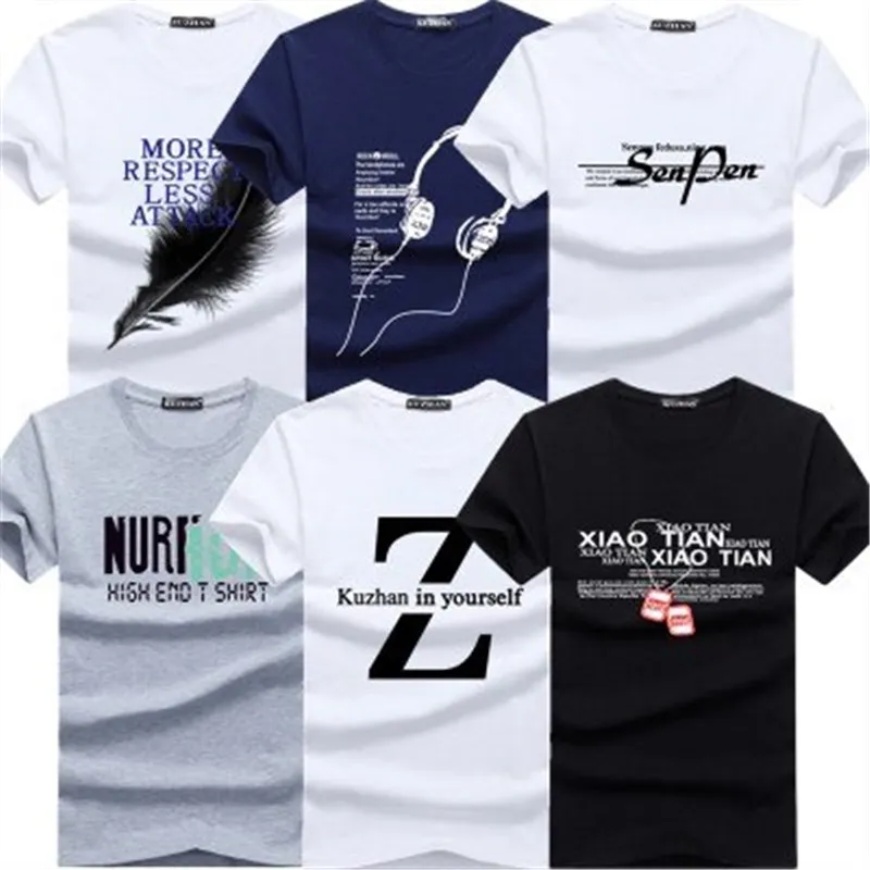 6Pcs/lot summer New Fashion Brand Trend Print Slim Fit T Shirt Men Tee O-Neck Casual Men T-Shirt Cotton T Shirts Plus Size S 5XL