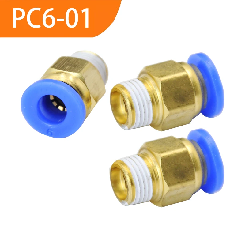 500PCS Pneumatic Fitting PC6-01 Quick Air Hose Connector Brass Coupling One-Touch Fittings