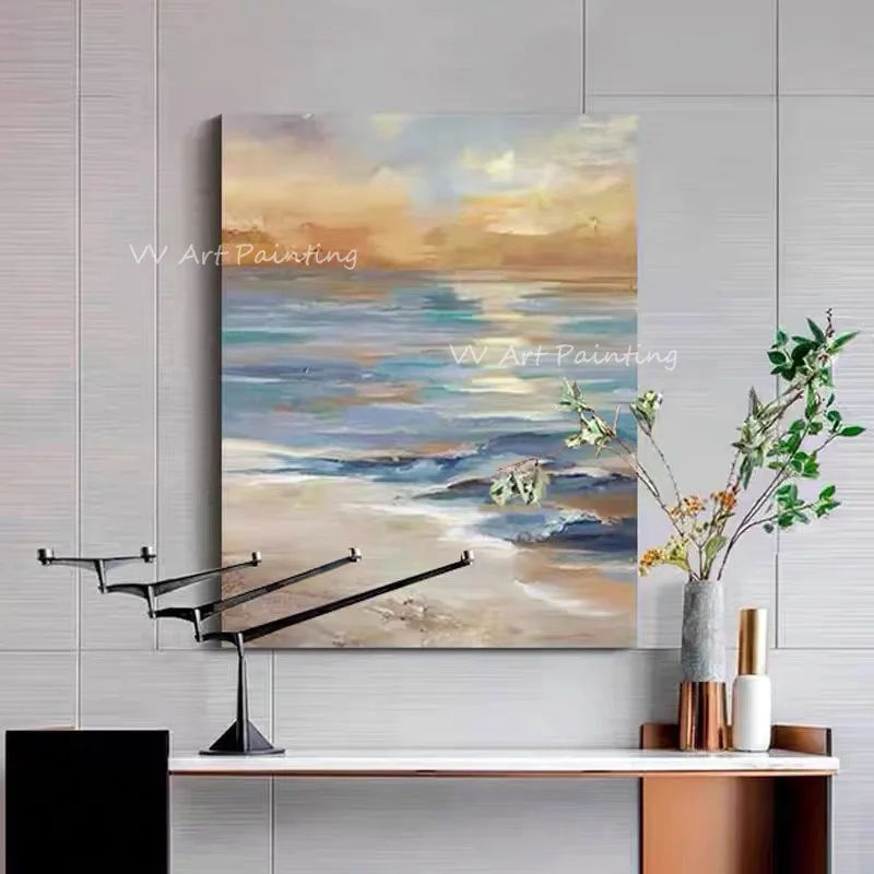 

Nature Ocean Seaside 100% Handmade Large Modern Abstract Oil Paintings Modern Luxury Picture High Quality Artwork Gift