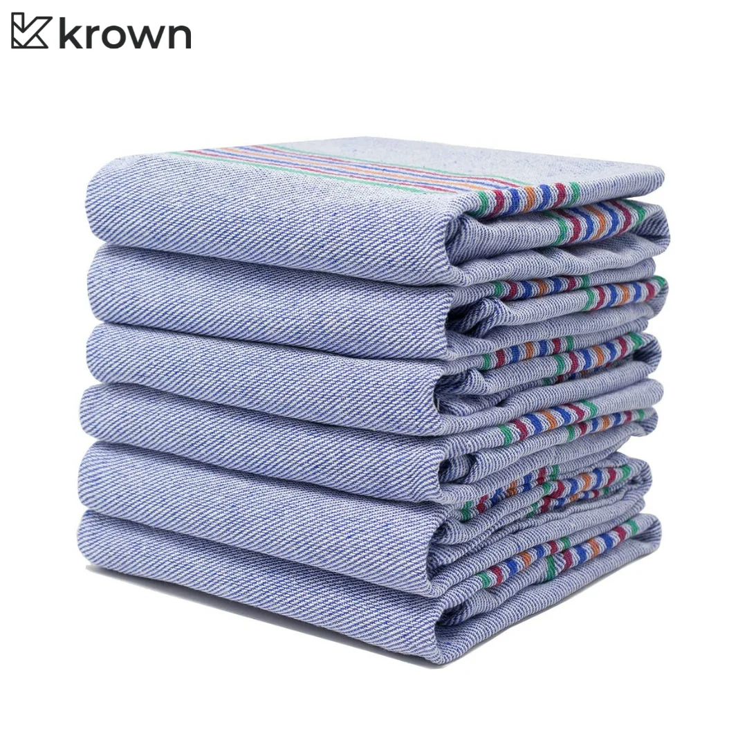 KROWN-Set of 3/6/12 Cotton 80% Cloth, Household Cleaning Cloth, Dry Towel Dish Cups, saving Pack 3/6/12 PCs white and blue soft and durable towels for tableware-made in Spain